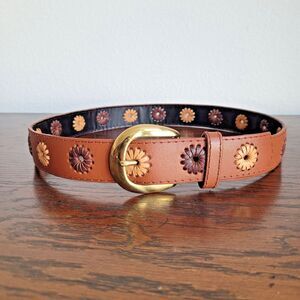 Liz Clairborne Sz Medium Brown Adjustable Belt Brass Buckle Thailand Style 28107